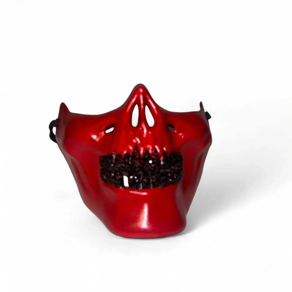 Red Half Skull Mask With Blinged Out Jet Black Luxe Crystal Grillz New